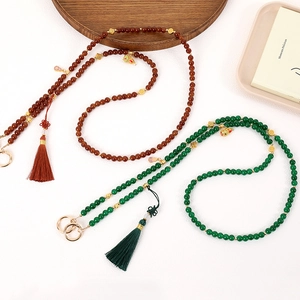 Traditional Chinese beaded phone crossbody chain with gourd charm and silk tassels