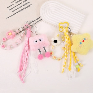Creative plush star and monster bag charms with colorful beads and lace tassels