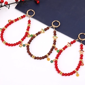 Chinese style beaded phone charm with God of Wealth charms and lucky character pendants