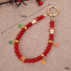 Retro Chinese style God of Wealth beaded phone strap with Ping An Xi Le charms 14cm
