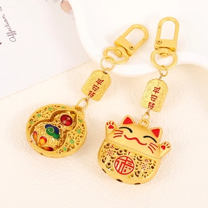 Exquisite gold alloy gourd and lucky cat pendants with safety charm for bags and keys