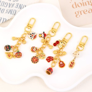 Porte-clés en Alliage Style Chinois Danse du Lion Chat de la Fortune Pendentif de Sac Bijoux pour Femmes Accessoires