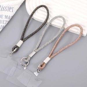 Luxury rhinestone wrist phone charms in black, silver and rose gold three-piece set