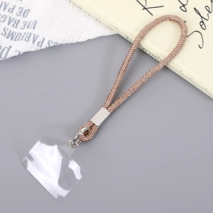 Luxurious rose gold rhinestone chain phone strap with wristlet and metal clasp
