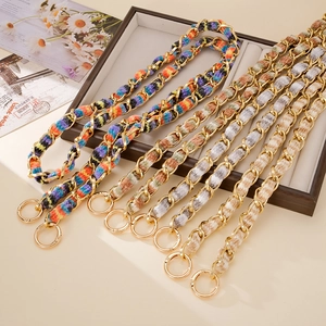 Braided wool and gold metal chain phone strap with round spring clasps in five colors