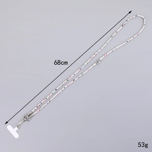 Luxury 68cm multi-colored beaded 2-in-1 phone lanyard strap with silver metal clasp