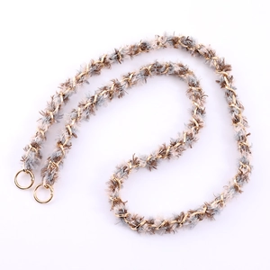 Mixed color plush woven strap with golden metal chain and dual spring ring buckles