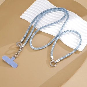 Luxury light blue rhinestone 2-in-1 crossbody and wrist strap phone lanyard set
