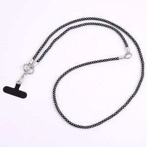 Luxurious black rhinestone crossbody phone strap with sparkling crystals and silver clips