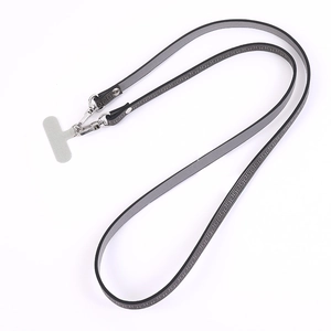 Crossbody phone strap with Greek key pattern, silver lobster clasps and a phone patch