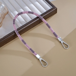 Cinturino in pelle a righe rosa e nere con moschettoni in argento lucido