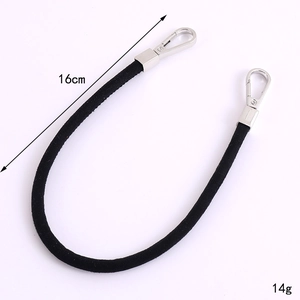 Short black suede cord handle with silver metal clasps for bags and phone cases, 16cm