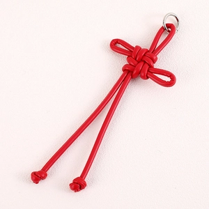 Handmade red PU leather Chinese knot bag pendant with silver metal ring ornament