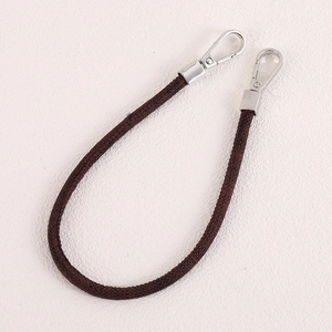 Deep brown braided leather phone lanyard and bag strap with silver metal spring clasps