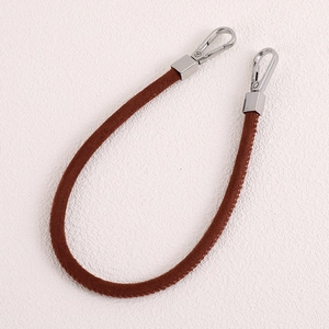 Short brown suede handbag strap with premium silver metal lobster clasps for bags