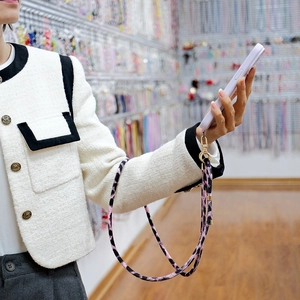 Fashionable pink leopard print plush phone lanyard with gold metal swivel clasps and chain