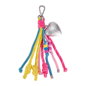 Colorful braided rope keychain with silver heart pendant and durable metal carabiner clip