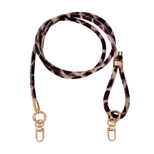 Adjustable leopard print plush strap with gold metal hooks for bags and mobile phones