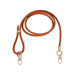 Adjustable caramel brown PU leather crossbody phone lanyard with gold metal hooks