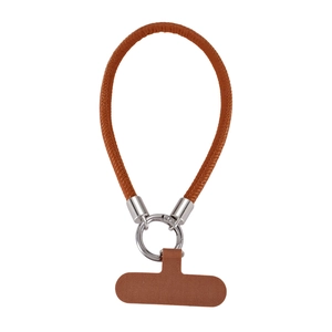 Creative brown leather phone wrist strap with bamboo pattern and silver metal clasp