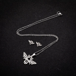 Parure bijoux abeille origami évidée avec collier et boucles d'oreilles en acier