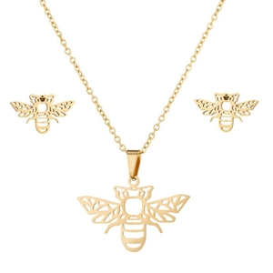 Parure de bijoux en acier inoxydable doré avec collier abeille évidé et boucles d'oreilles