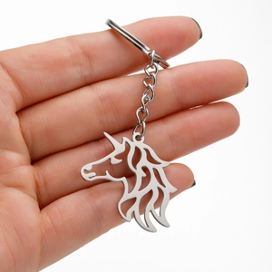 Minimalist Stainless Steel Unicorn Keychain Hollow Geometric Animal Pendant Silver Fashion Bag Hanging Ornament Gift