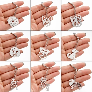 Portachiavi Minimalista in Acciaio Inossidabile Sagoma di Cane Pendente Animale Traforato Golden Retriever Bulldog Regalo