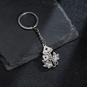 Minimalist mushroom stainless steel keychain with star and moon phase engraving on stone