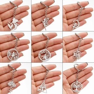Minimalist Stainless Steel Keychain For Women Silver Hollow Out Mermaid Fairy Tree Of Life Pendant Key Ring Jewelry Ornament Gift