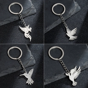 Stainless Steel Bird Keychain For Women Minimalist Silver Phoenix Dove Hummingbird Pendant Key Ring Jewelry Accessory Gift