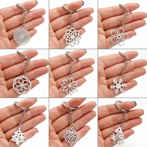 Minimalist Stainless Steel Hollow Keychain Flower Mushroom Snowflake Star Christmas Tree Bag Charm Keyring Gift Women Men