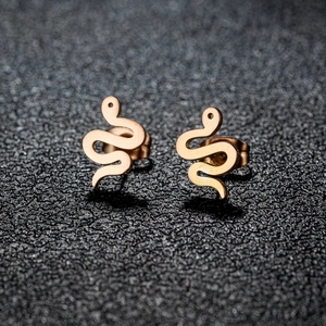 Minimalist snake-shaped stainless steel stud earrings in rose gold finish for women