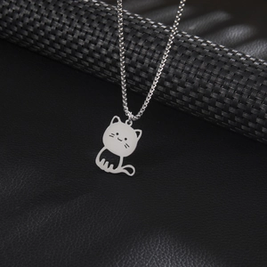 Collana Minimalista in Acciaio Inossidabile Con Pendente a Forma di Gatto Traforato Per Uomo Donna Moda Argento Gioielli Regalo
