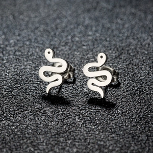 Polished stainless steel snake stud earrings with minimalist S-shaped geometric curves