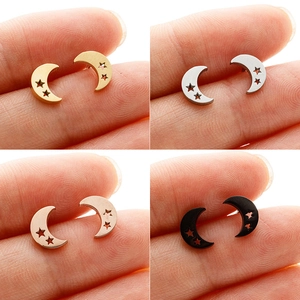 Sweet Stainless Steel Star Moon Stud Earrings Minimalist Cutout Crescent Moon Ear Bone Studs Korean Style Jewelry For Women