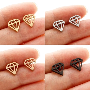 Minimalist Stainless Steel Hollow Diamond Geometric Stud Earrings 18K Gold Plated Tiny Diamond Shape Jewelry For Women