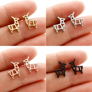 Orecchini a Bottone a Forma di Renna di Natale per Donna in Acciaio Inossidabile Cavo Geometrico Cervo Minimalista Carino Animale Gioielli di Moda Regalo