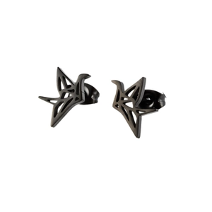 Pendientes minimalistas de grulla origami negra en acero inoxidable mate para mujer