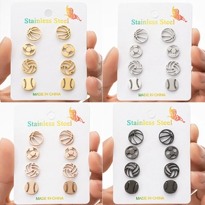 Edelstahl Sport Ball Ohrstecker Basketball Fußball Volleyball Baseball Hohl Ohrringe Set Für Herren Damen Teenager