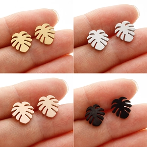 Minimalist Stainless Steel Monstera Leaf Stud Earrings For Women Tropical Botanical Plant Cutout Design Fashion Jewelry
