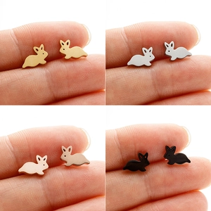 Schattige Konijn Oorknopjes Roestvrij Staal Minimalistisch Dierenvorm Oorbellen Voor Vrouwen Meisjes Dagelijkse Mode Sieraden Goud Zilver Zwart