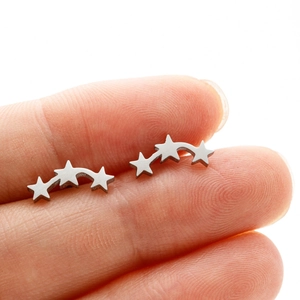 Détail de mini clous d'oreilles étoiles en acier inoxydable montrant la taille délicate