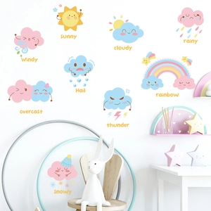 Cartoon weather wall stickers with sun and rainbow for kids bedroom nursery education