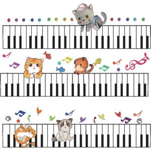 Cute cartoon cats with piano keys wall stickers for kids room nursery home decoration