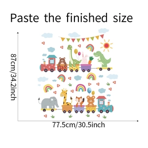 Détail du sticker mural train animaux avec dimensions du produit de 87x77,5 cm