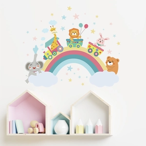Cartoon animal rainbow train wall sticker for nursery bedroom and living room decor