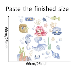 Mermaid world wall stickers for kids bedroom with 66cm finished size reference