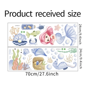 Detailed sheet of cartoon mermaid and sea creature wall decals for kids bedroom decor