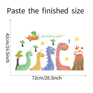 Detail view of cartoon dinosaur wall stickers showing dimensions 72cm wide by 42cm high